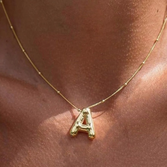 NEW 14k Gold Plated Bubble Letter Necklace Chunky Gold Necklace